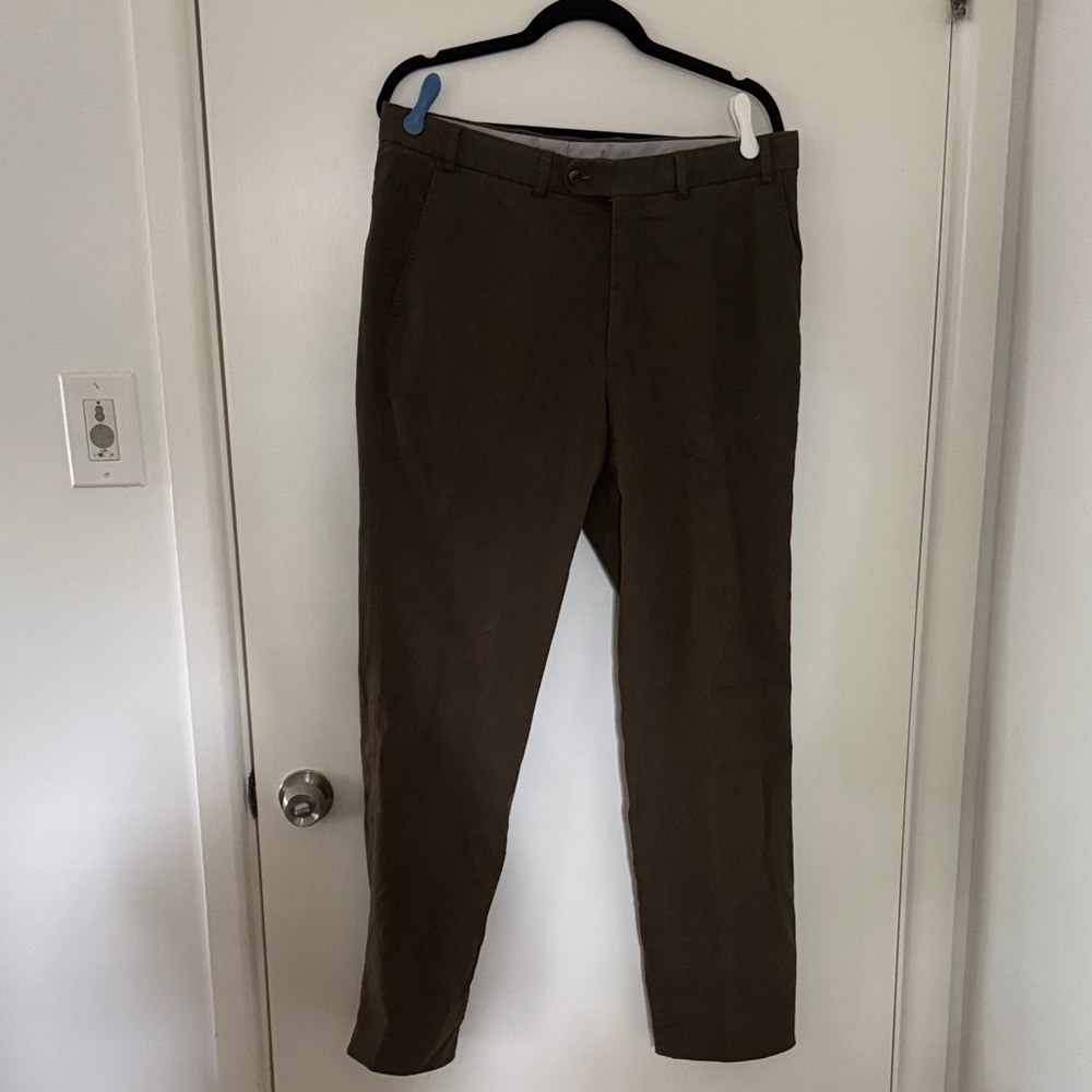 Paul Stuart Men's Dark Olive Brushed Cotton Chinos